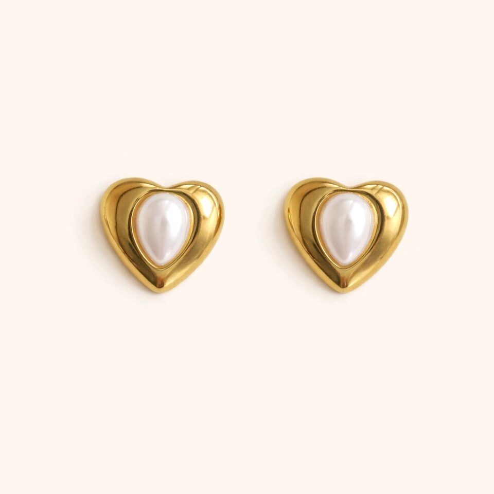 Aretes corazón con perla