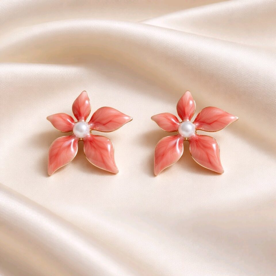 Aretes flor esmaltado rojo